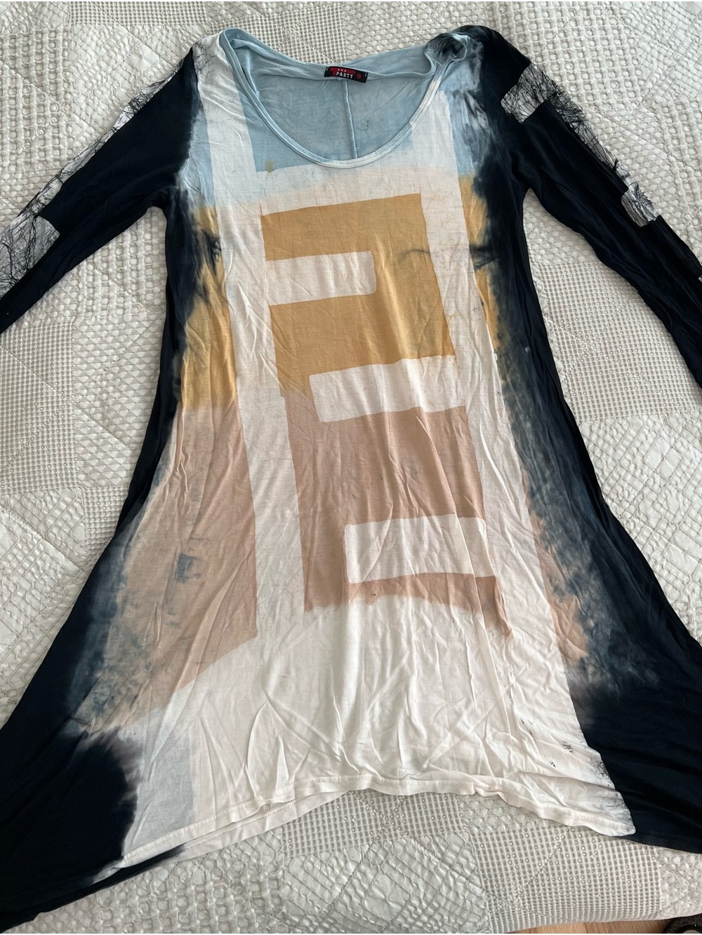 Anthropologie Black, Cream, Tan & Gold Graphic Tunic dress short top